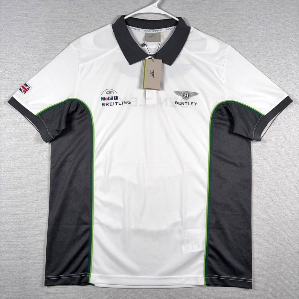 Bentley Motorsport Tech Polo Shirt Mens Size L White Gray Poly Short Sleeve NEW
